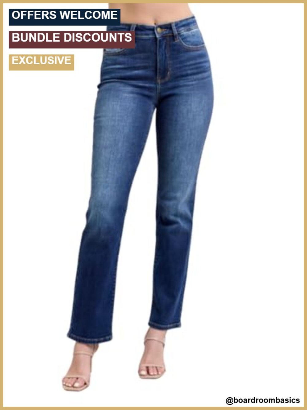 High Rise Straight Leg Stretch Jeans Cotton Blend